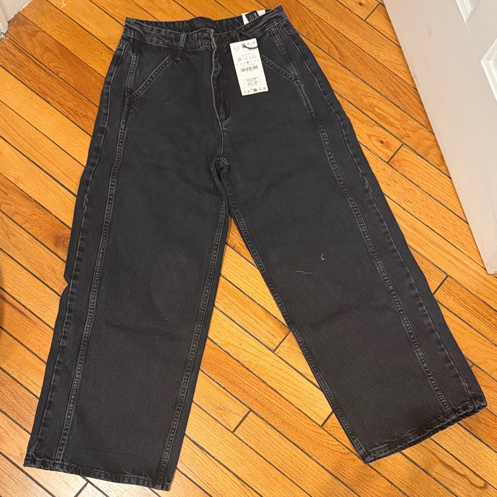 Zara Black Relaxed Wide-Leg Women's Jeans